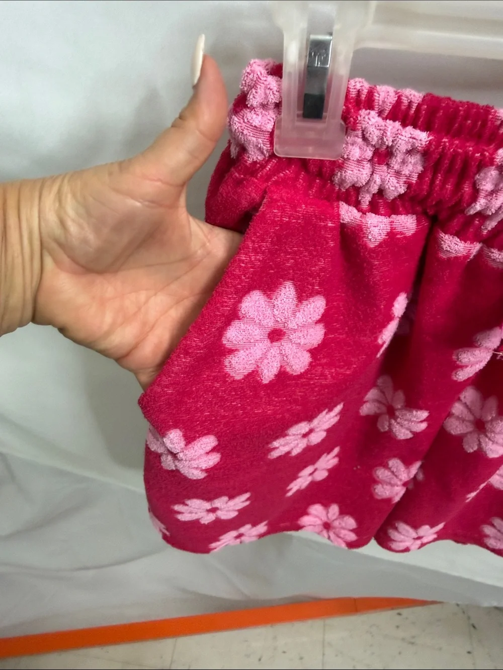Girls Hot Pink Floral Short Sleeve Pajama Set with Pocket